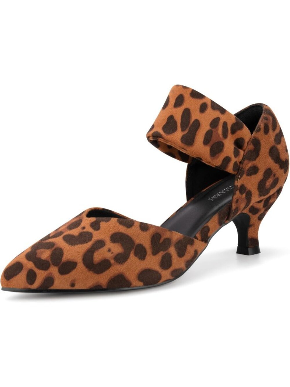 〽️Women's Leopard  Kitten Heels Closed Toe Ankle Strap Low Pumps Slip On Shoes